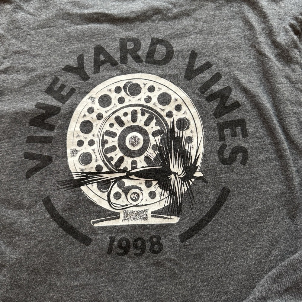 Vineyard Vines Men Long Sleeves T Shirt Fishing‎ Reel Theme Sz M Dark Gray